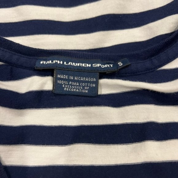 Ralph Lauren Sport Navy & White Stiped V-Neck Short Sleeve Top Size Small - Picture 8 of 8